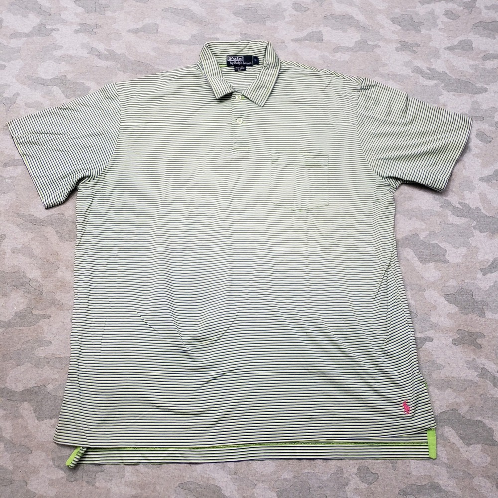 Vintage Polo Ralph Lauren Polo Shirt Men Large Green Striped Preppy Short Sleeve
